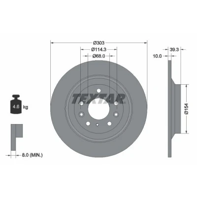 Bild av TEXTAR 92324803 Disque de frein 303 10 05/08 114,3 plein revêtu sans roulement roue, boulon fix moyeu roue MAZDA: CX 30