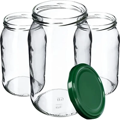 Bild av KADAX Alarm burkar 900 ml, fallglas för insättning, konserveringsburkar skruvlock, konserveringsburk kan användas som syltglas, förvaringsglas, konservglas (48 stycken, grön)