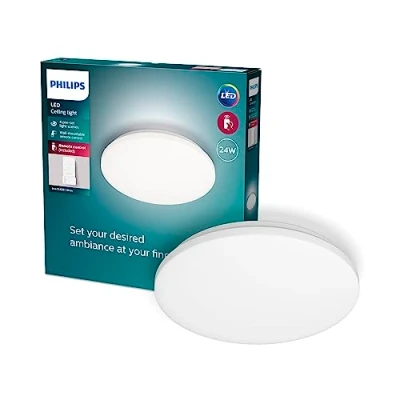 Bild av Philips Izso Ceiling Light, Vit takplafond med fjärrkontroll, 24W, 2700K, stilren design, LED, kan växla mellan olika ljustemperaturer