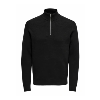 Bild av ONLY &amp; SONS Herr ONSPHIL REG 12 bomull halv dragkedja stickad NOOS tröja, svart, XS, XS