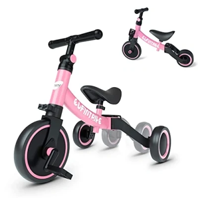 Bild av besrey 5 i 1 hjul balanscykel barntrehjuling trehjuling löpcykel gåstol för barn från år till 4 rosa