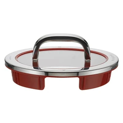 Bild av WMF Funktion 4 grytlock 16 cm, glaslock med dräneringsfunktioner, glas, silikon, Cromargan polerat rostfritt stål, röd