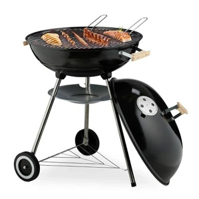 Bild av Relaxdays Ø 54 cm grill utomhus med hjul askfångare luftgaller kolgrill svart