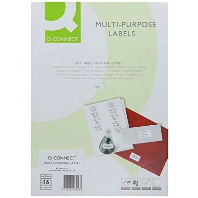 Bild av Q Connect KF02246 universaletiketter, 105 x 148 mm, 4 stycken per A4 ark (500 styck), vit, 100