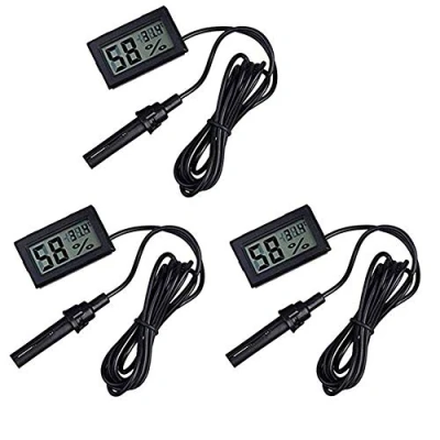 Bild av DollaTek 3 st 2 i 1 digital LCD inbäddad termometer hygrometer med extern för reptilinkubator akvarium fjäderfä svart