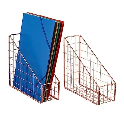 Bild av Relaxdays Set med 2, A4, gallerdesign, HBT 23 x 9 25,5 cm, kontor &amp; hemmakontor, stående mapp, metall, roséguld