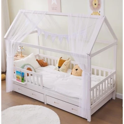 Bild av ALAVYA HOME® 4 stycken hussäng, dekorationsset med 2 sänghimmel I 1 st flaggirlang, 300 cm lång för barnsäng, barnrum vimpelkedja, 100 % ekologisk bomull 150 x 350 ljuskedja vit