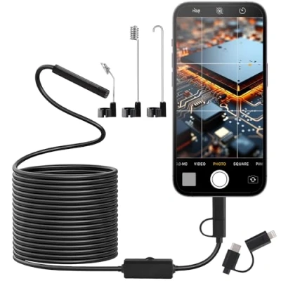 Bild av Endoskopkamera med dubbla linser, 1080P HD inspektionskamera ljus mobiltelefon vattentät Ip67 ingen WLAN krävs 8 + 1 lysdioder för Android och iOS
