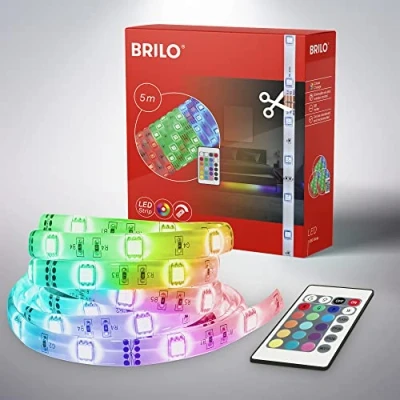 Bild av Briloner Leuchten 2267 150P, LED band 5 m, remsa, list, 150 x RGB LED, 24 W, självhäftande, inkl. fjärrkontroll, 2 flexibla kontakter och transformator, 1,5 m matarkabel, färg på skenan: