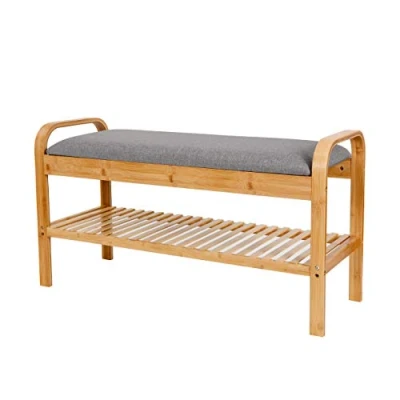 Bild av Lumaland Skohylla av bambu med sittbänk + 1 plan 90 x 50 30 cm grå