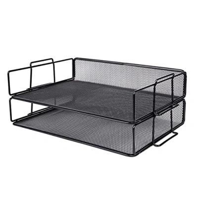 Bild av EXERZ Bokstavsbrickor 2 st stapelbara pappersorterare/skrivbordsorganisatör/arkivbricka för skrivbord trådnät metallarkivställ kontor, skola, hemstudie
