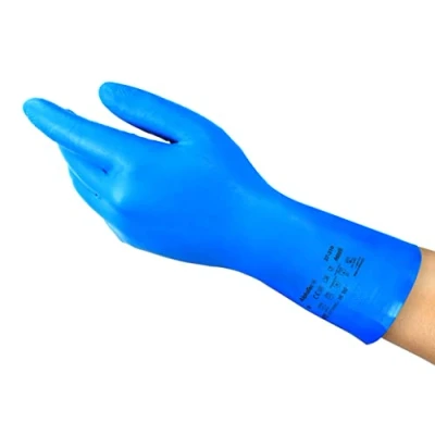 Bild av Ansell Alphatec 37 310 Kemikaliebeständig Nitrilhandske, Vätske Och Stänkskydd, Livsmedelstillverkning, Silikon Latexfri, Vattentät, Tunn Arbetshandske För Dam Herr, Blå, XL (12 Par)