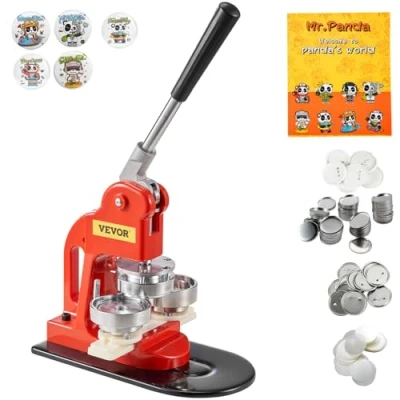 Bild av VEVOR Knappmaskin knappmakarmaskin 58 mm, Märke Stanspress 500 st. Plåtlock, DIY Badge Press Machine bricka knapp Maker, 250 Plastunderdelar + järnunderdelar Maker