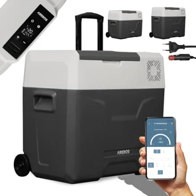 Bild av Arebos kompressorkylbox med hjul 47 liter Elektrisk frysbox APP kontroll för kylning, frysning och varmhållning Kyl ned till 20 C Kylbox bil, 12/24 V 230V Antracit