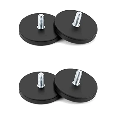 Bild av QWORK 4 stycken neodymmagneter gummerade Ø 43 mm med M6 yttergänga, magnetsystem gummirock, 10 kg vidhäftningskraft