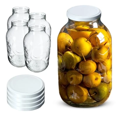 Bild av KADAX Alarm burkar 5 l, glasburk för insättning, konserveringsburkar skruvlock, fallglas, syltglas, förvaringsglas, glasburk, runda glas (vit, 4 stycken)