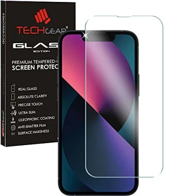 Bild av TECHGEAR GLASS Edition för iPhone 14, 13, 13 Pro 6,1 tum skärmskydd i härdat glas [2,5 D rund kant] [9H hårdhet] [kristallklarhet] [repbeständig] [Ingen bubbla]