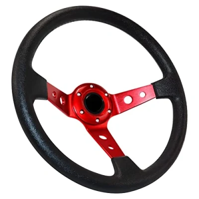 Bild av Acclcors Universal racingratt, drift ratt, spelratt 13,6 tum 6 skruvar grepp vinyl läder djup disk med horn knapp för racing/rally/motorsport/bilkörning (röd)