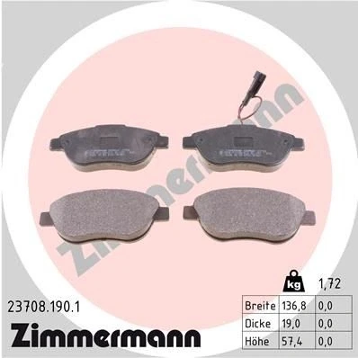 Bild av ZIMMERMANN 23708.190.1 Jeu de plaquettes frein contact signal d&#039;usure inclus la photo correspond au contenu livraison