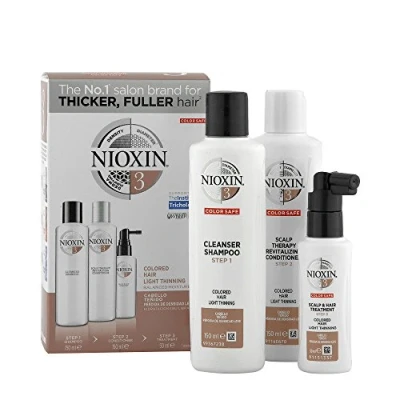 Bild av Nioxin Scalp + Hair Kit System 3 hårvård för färgat, torrt och skadat hår. Förhindrar tunnare hår schampo, balsam hårbehandling (150 150 50 ml)