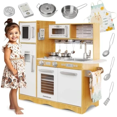 Bild av Mamabrum Baby Toy Lek Kök med LED blinksystem Träleksak Kökstillbehör Inklusive låtsaslek för barn Little Chef Lekset, Grå