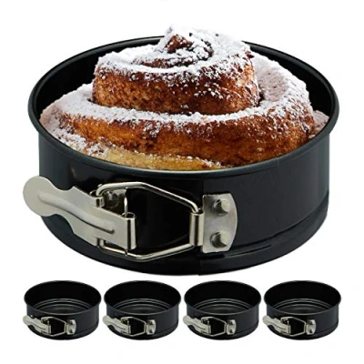 Bild av Relaxdays Springform liten, set om 5, Ø 12 cm, rund, non stick belagd, 250 C värmebeständig, mini kakform, svart