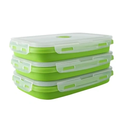 Bild av OITUGG Hopfällbara matbehållare set med 3 st 1 200 ml färska vikbara silikon hopfällbar lunchlåda lock, BPA fri, läckagesäker, lätt att rengöra, mikrovågsugn, grön