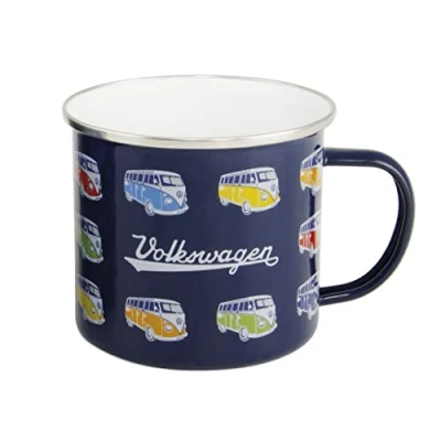 Bild av BRISA VW Collection Volkswagen stor emalj kaffe te mugg havrel för camping och utomhus T1 buss (500 ml/parad/blå)
