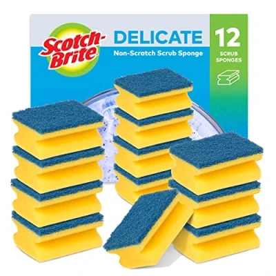 Bild av Scotch Brite Delicate, icke repande disksvamp, 12 stycken per förpackning universalsvamp för vardagen, blå repfri