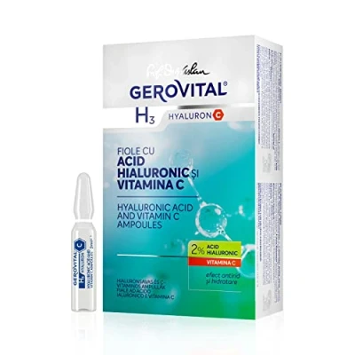 Bild av Ansiktsserum med antirynk , fukt och antioxidanteffekter, innehåller ren hyaluronsyra, vitamin C E, 10 ampuller x 2 ml, Gerovital H3 Hyaluron