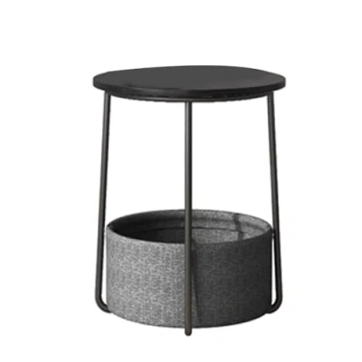 Bild av VASAGLE Litet runt soffbord, sidobord med tygkorg, förvaring, för vardagsrum, sovrum, sängbord, modern stil, Woodland Black and Slate Grey LET223B01