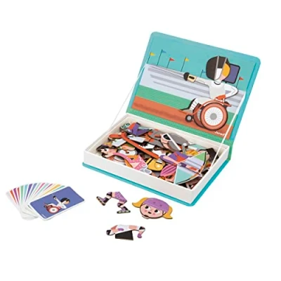 Bild av JANOD Magnetibook Magnéti&#039;Book Sport Magnetiskt pedagogiskt spel 48 magneter 16 mallkort barnleksak av FSC kartong från 3 år, J02596, flerfärgad, 19 x 4 26