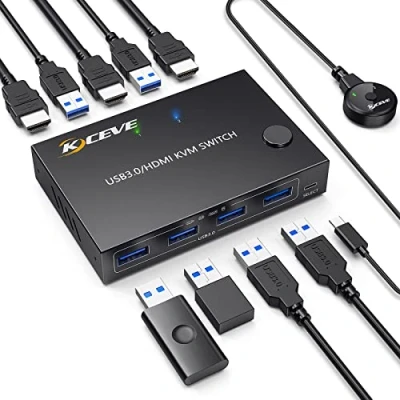 Bild av USB 3.0 KVM Switcher Box, HDMI Switch 2 portar, stödjer 4K@60Hz upplösning för datorer som delar mus, tangentbord och bildskärm