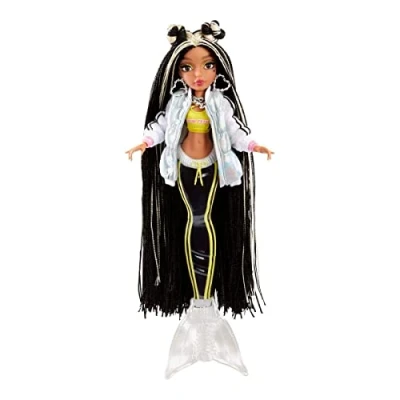 Bild av Mermaze Mermaidz JORDIE samlardocka med 1 svans som ändrar färg, svart och blont hår, outfits tillbehör är ledad att ställa 4 år +