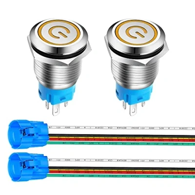 Bild av Gebildet 16 mm Rostfritt Stål Spärrknapp Brytare 12 V 24 5 A Strömsymbol LED 1NO1NC SPDT ON av Vattentät Vippströmbrytare med Kabeluttag (Gul LED)