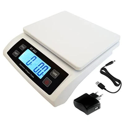 Bild av Eosphorus 30 kg digital postvåg fraktpaket paket som väger pund och kilogram balansnoggrannhet precision med USB laddare, DC adapter, stor bas, räkningsfunktion