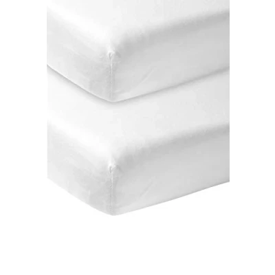 Bild av Meyco Baby Uni underlakan 2 pack till spjälsängen (underlakan i mjuk jerseykvalitet, tillverkad av 100% bomull, perfekt passform tack vare elastisk dragsko runt om, mått: 70 x 140 cm), vit