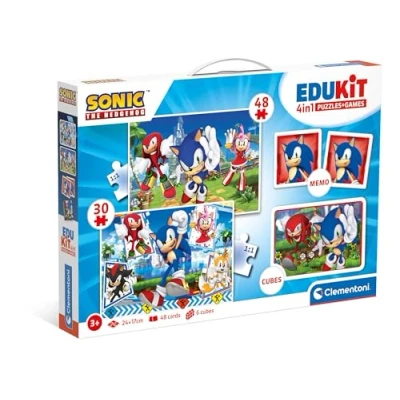 Bild av Clementoni Pedagogiskt Spel 4 av 1 Sonic (Barn Pussel 30 Bitar Och 48 Bitar, 6 Kuber, Memo), For Barn 3 5 År, Tillverkad i Italien, 18318