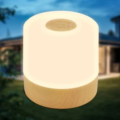Bild av B.K.Ljus mini LED bord trådlös IP44 med touch, dimbar i steg, batteri, USB C kabel, sänglampa, dekoration, lampa, batteri bord, utomhu, barnrum, 7 x cm, träutseende