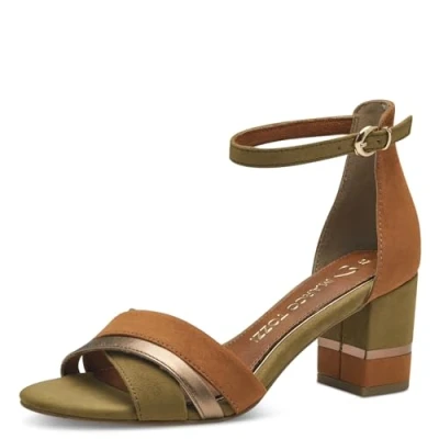 Bild av MARCO TOZZI Damsandaler, Feel Me fotbädd, mjukt foder, 22803642 sandal med klack, kaki, 37 EU