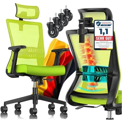 Bild av KESSER® kontorsstol med justerbara armstöd snurrstol ländryggsstöd ryggvänlig skrivbordsstol ergonomisk nackstöd chefsfåtölj vippfunktion gummihjul 150 kg