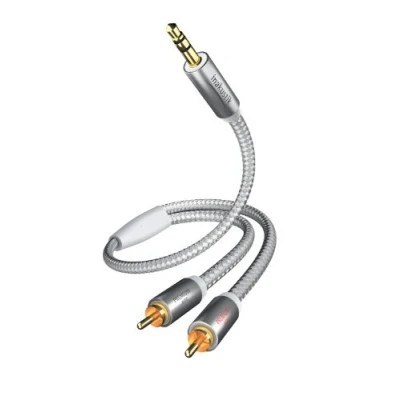 Bild av Inakustik 004100015 premium jackadapter 3,5 mm uttag &gt; 2 x RCA För anslutning av smartphones, surfplattor eller PC till HiFi förstärkare 1,5 m i vitt/silver faldig avskärmning modernt