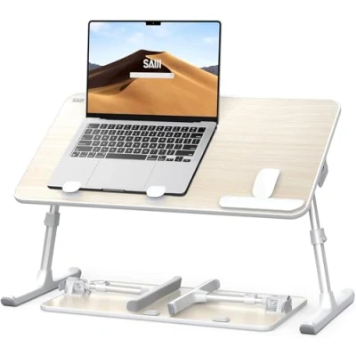 Bild av SAIJI Laptop skrivbord för säng, knäskrivbord sängbrickor att äta skriva, justerbart datorstativ laptop, vikbart knäbord i soffa och (23,6 x 13 teak