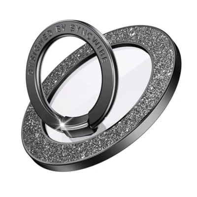 Bild av Syncwire Magnetiskt telefongrepp för MagSafe, gnistrande telefonringhållare, roterbart ställ bling telefonringstativ avtagbara MagSafe tillbehör iPhone 15 Pro Max 14 13 12, Android svart diamant