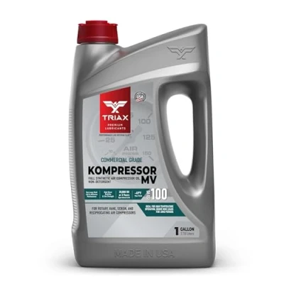 Bild av TRIAX kompressor MV ISO 100 full syntetisk tryckluftsolja för skruvkompressorer, kolvkompressorer, tysta kompressorer och vakuumpumpar: Hög temperatur, 20 000 timmars livslängd (1 gallon)