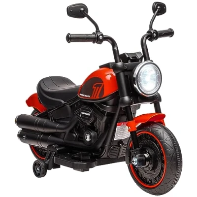 Bild av HOMCOM Elektrisk barncykel, 3 km/h, 6 V, med LED strålkastare, max belastning 25 kg, barns elbil, 2 inlärningshjul, 1836 månader, kraftfull motor, röd