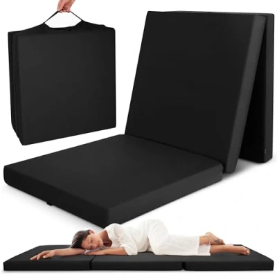 Bild av Beautissu Ihopfällbar Madrass Campix Platsbesparande Futon 195 x 80 10 cm Stor Vikbar Bärbar Resor Med Gäster Z Säng Svart