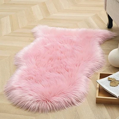 Bild av HEQUN Fuskpälsmatta, fluffig matta, lurviga mattor, fuskfårskinnsmattor golvmatta för sovrum vardagsrum barnrum dekor (rosa, 50 x 80 cm)
