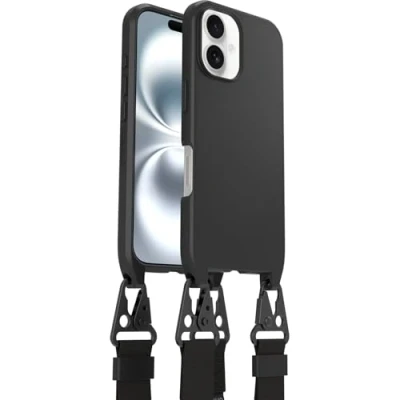 Bild av Otterbox React Series Lanyard MagSafe för iPhone 16, ultratunnt, skyddande skal med justerbart och avtagtart band, testad till militärstandard, Svart, Utan retailförpackning