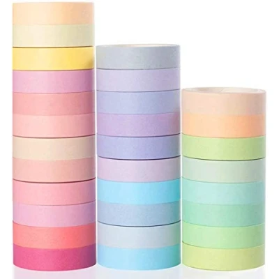 Bild av YUBX Washi tejp, 30 rullar maskeringstejp, pastelltejp, 10 mm bred, japansk tejp för tidning, dekorativ hantverk (macaron)